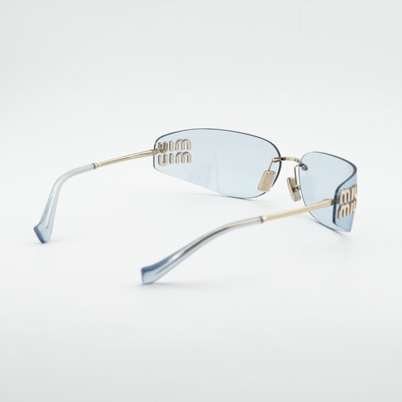 Miu Miu MUA51S ZVN10P Sunglasses Pale Gold Rectangle Frame, Light Blue Lenses main image 6